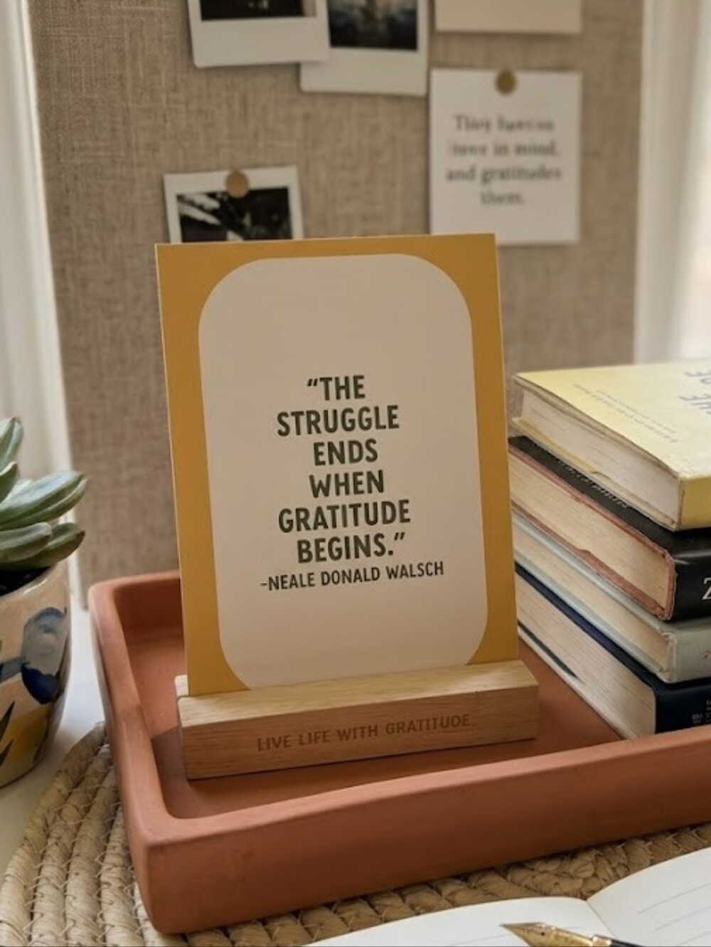 Gratitude Daily Quote Cards Wooden Block Desk Art Aesthetic Office Decor